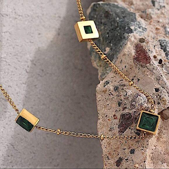 Gold Zircon Emerald Bracelet Chain Link - Picture 7 of 13